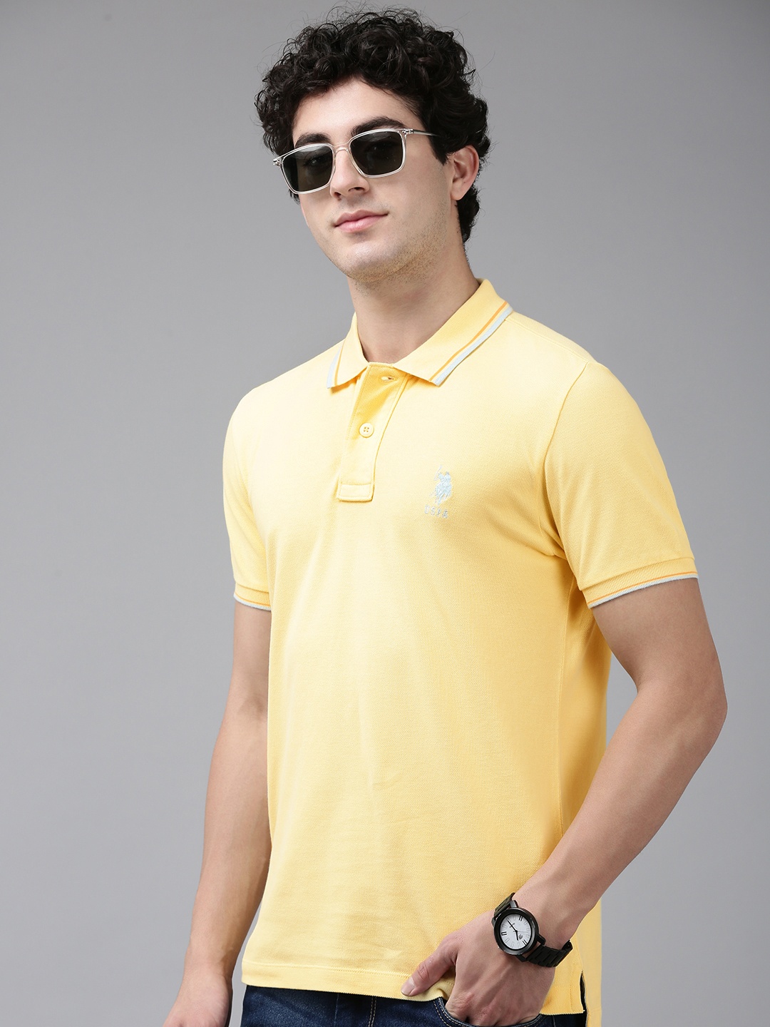 

U.S. Polo Assn. Polo Collar Pure Cotton Slim Fit T-shirt, Yellow