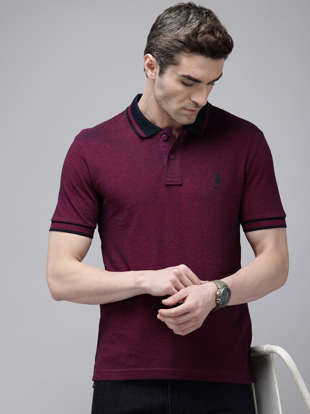 

U.S. Polo Assn. Polo Collar Pure Cotton Slim Fit T-shirt, Purple