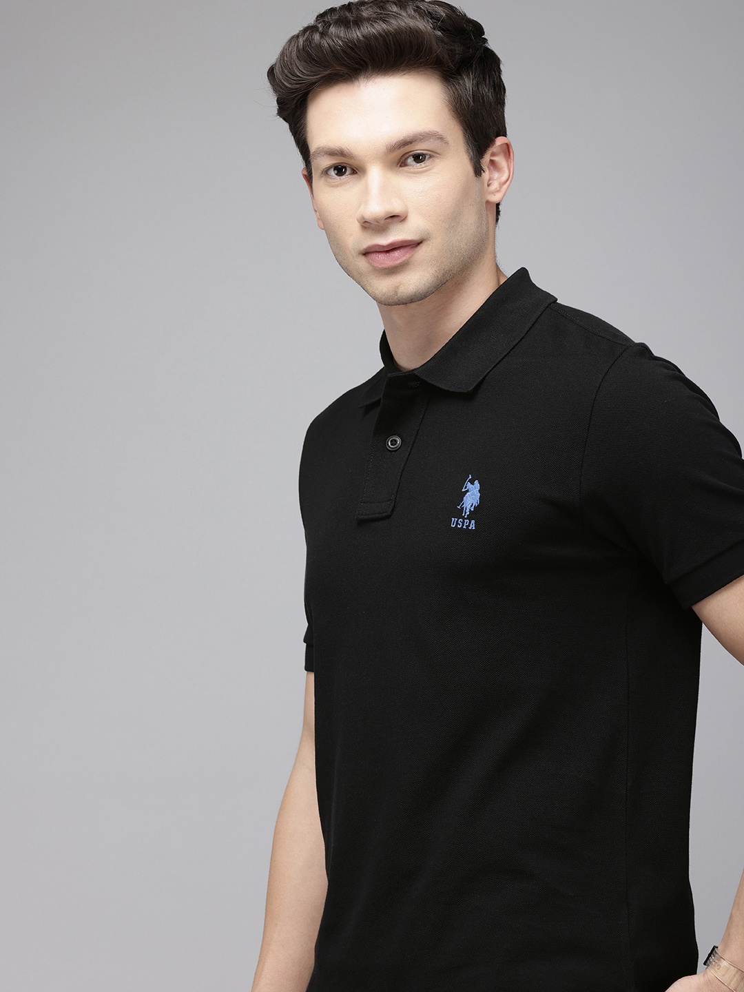 U.S. Polo Assn. Polo Collar Pure Cotton Slim Fit T-shirt, Black