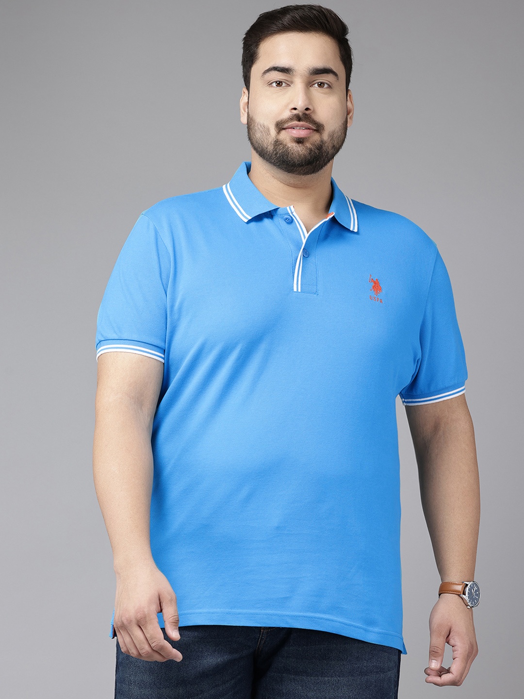 

U.S. Polo Assn. Plus Size Pure Cotton Polo Collar Slim Fit T-shirt, Blue