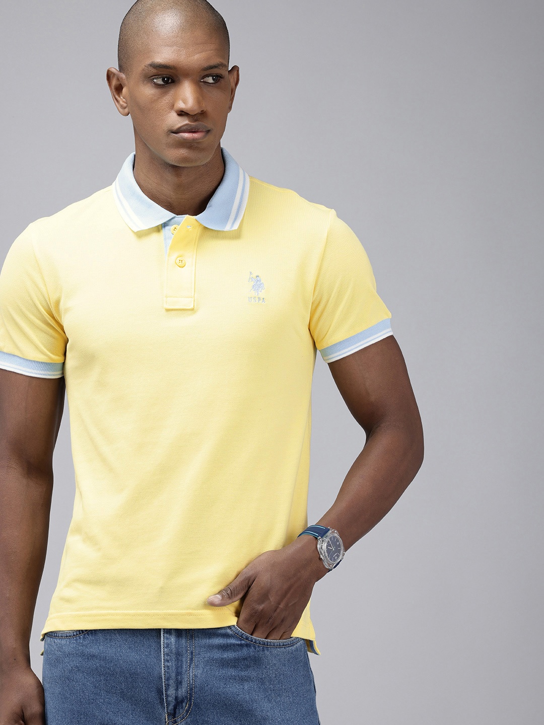 

U.S. Polo Assn. Pure Cotton Polo Collar Slim Fit T-shirt, Yellow