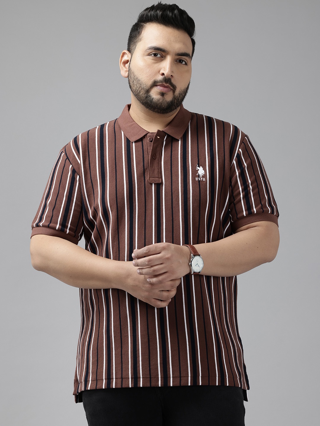 

U.S. Polo Assn. Plus Size Polo Collar Pure Cotton Slim Fit T-shirt, Brown