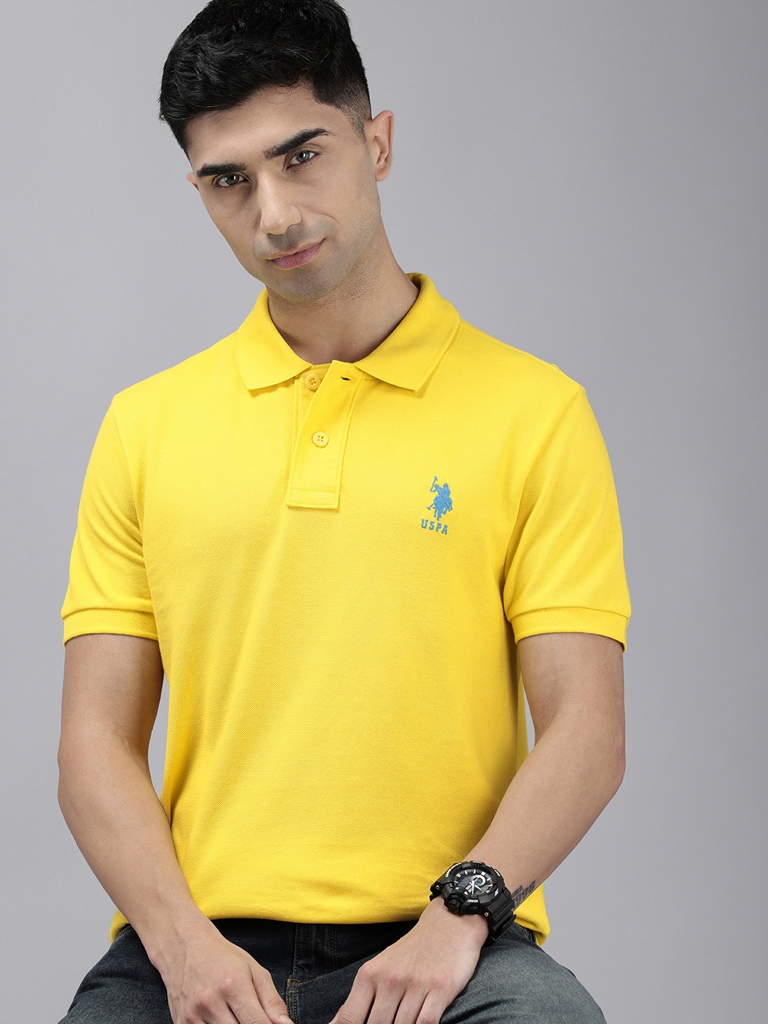 

U.S. Polo Assn. Polo Collar Pure Cotton Slim Fit T-shirt, Yellow