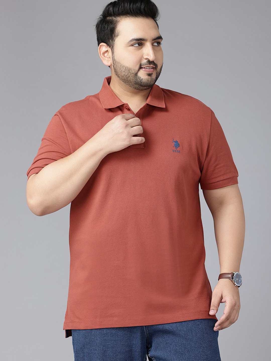 

U.S. Polo Assn. Plus Size Polo Collar Pure Cotton T-shirt, Rust