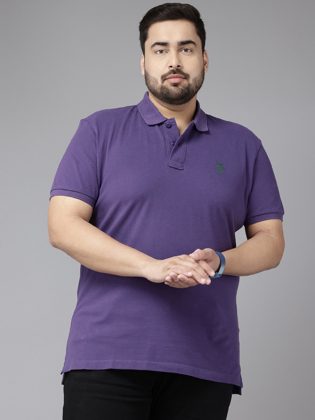 

U.S. Polo Assn. Plus Size Polo Collar Pure Cotton T-shirt, Purple