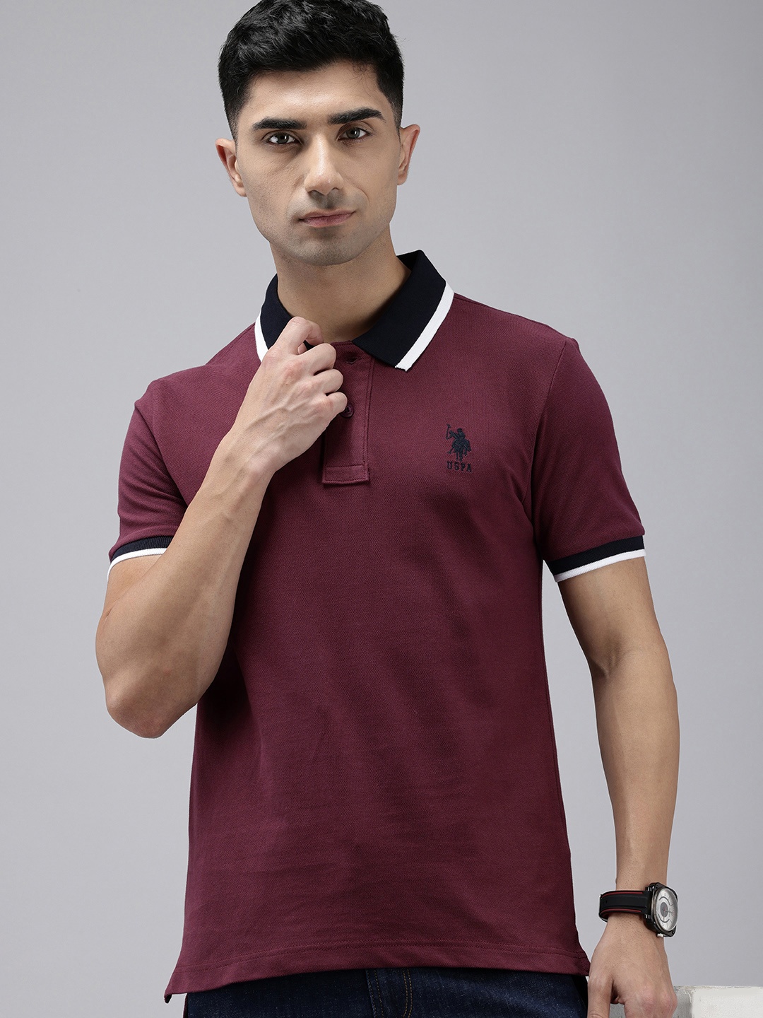 

U.S. Polo Assn. Pure Cotton Polo Collar Slim Fit T-shirt, Burgundy