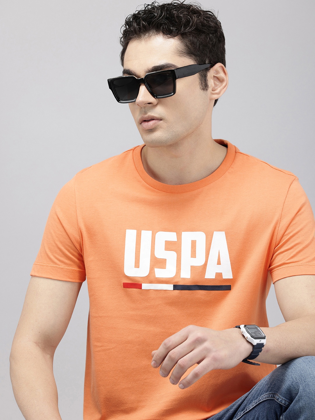 

U.S. Polo Assn. Pure Cotton Brand Logo Printed Slim Fit T-shirt, Orange