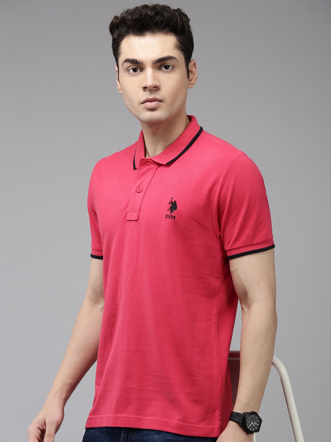 

U.S. Polo Assn. Polo Collar Pure Cotton Slim Fit T-shirt, Pink