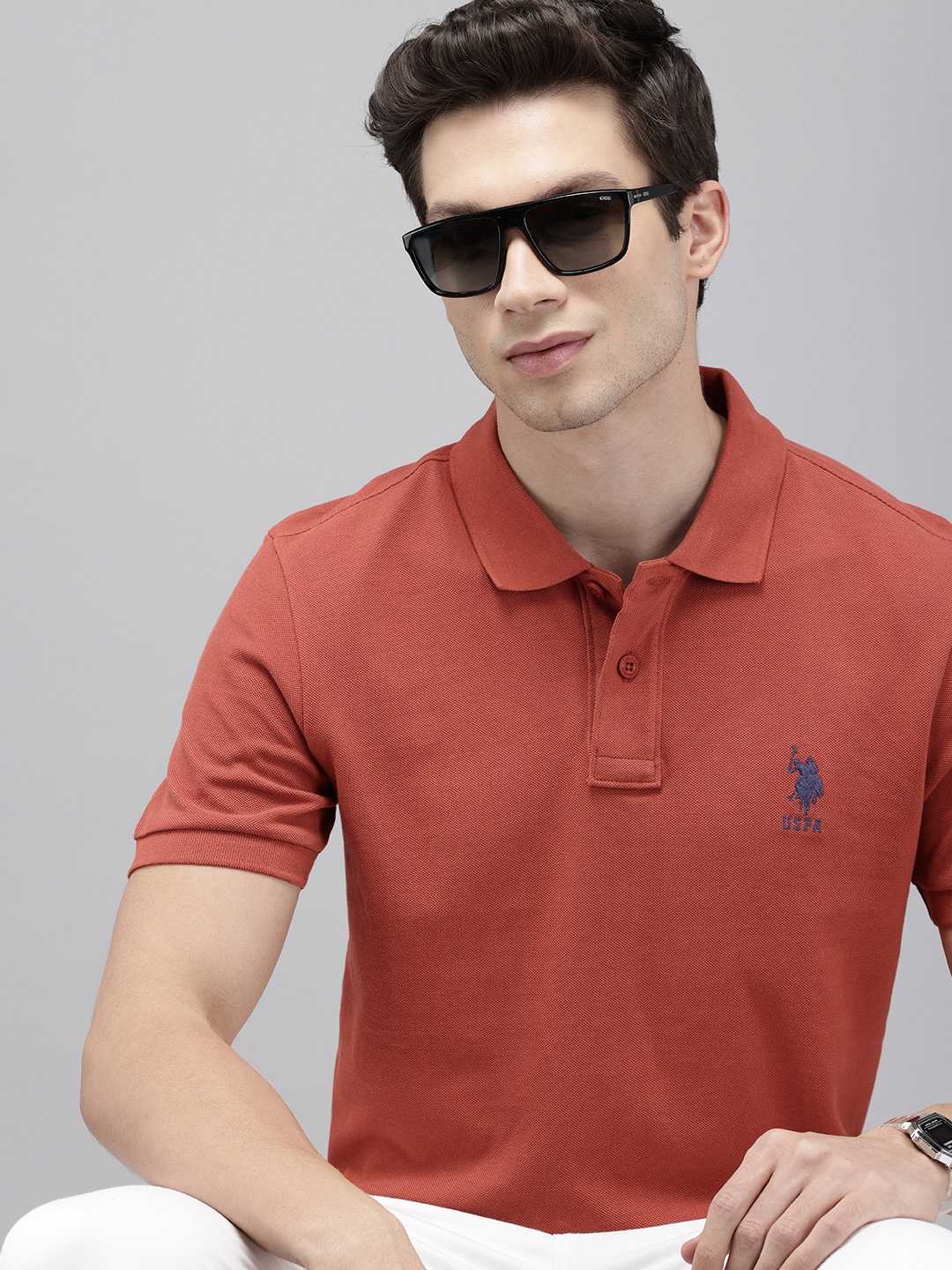 U.S. Polo Assn. Polo Collar Pure Cotton Slim Fit T-shirt, Rust