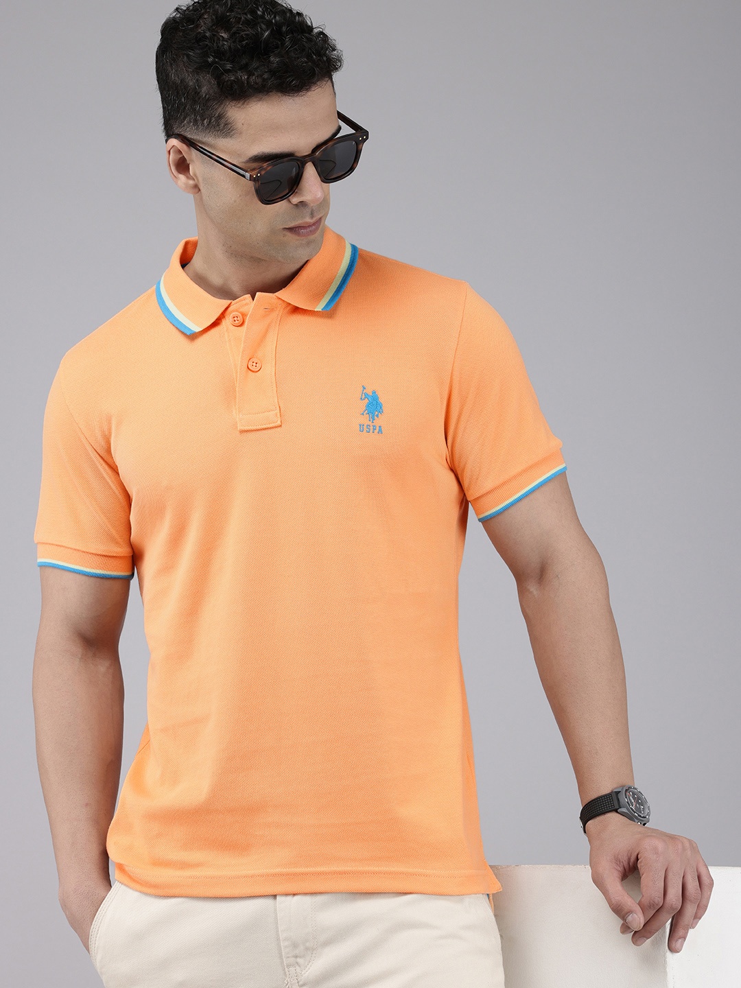 

U.S. Polo Assn. Pure Cotton Polo Collar Slim Fit T-shirt, Orange