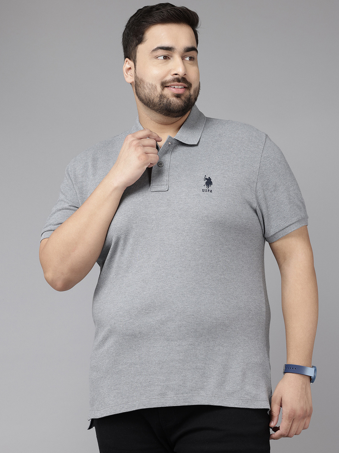 

U.S. Polo Assn. Plus Size Polo CollarSlim Fit Pure Cotton T-shirt, Grey
