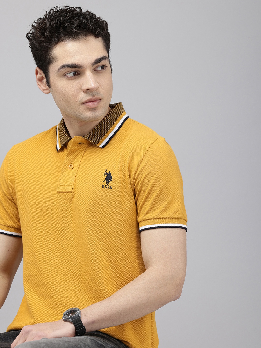 

U.S. Polo Assn. Polo Collar Pure Cotton Slim Fit T-shirt, Mustard