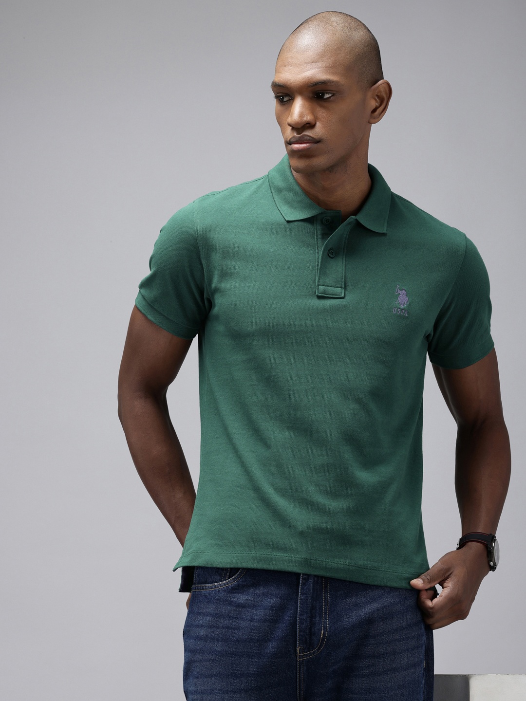 

U.S. Polo Assn. Pure Cotton Polo Collar Slim Fit T-shirt, Green