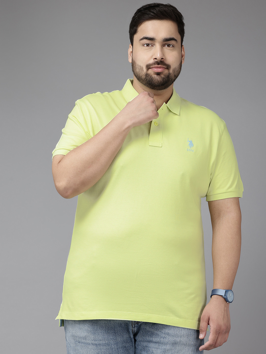 

U.S. Polo Assn. Plus Size Pure Cotton Polo Collar Slim Fit T-shirt, Lime green