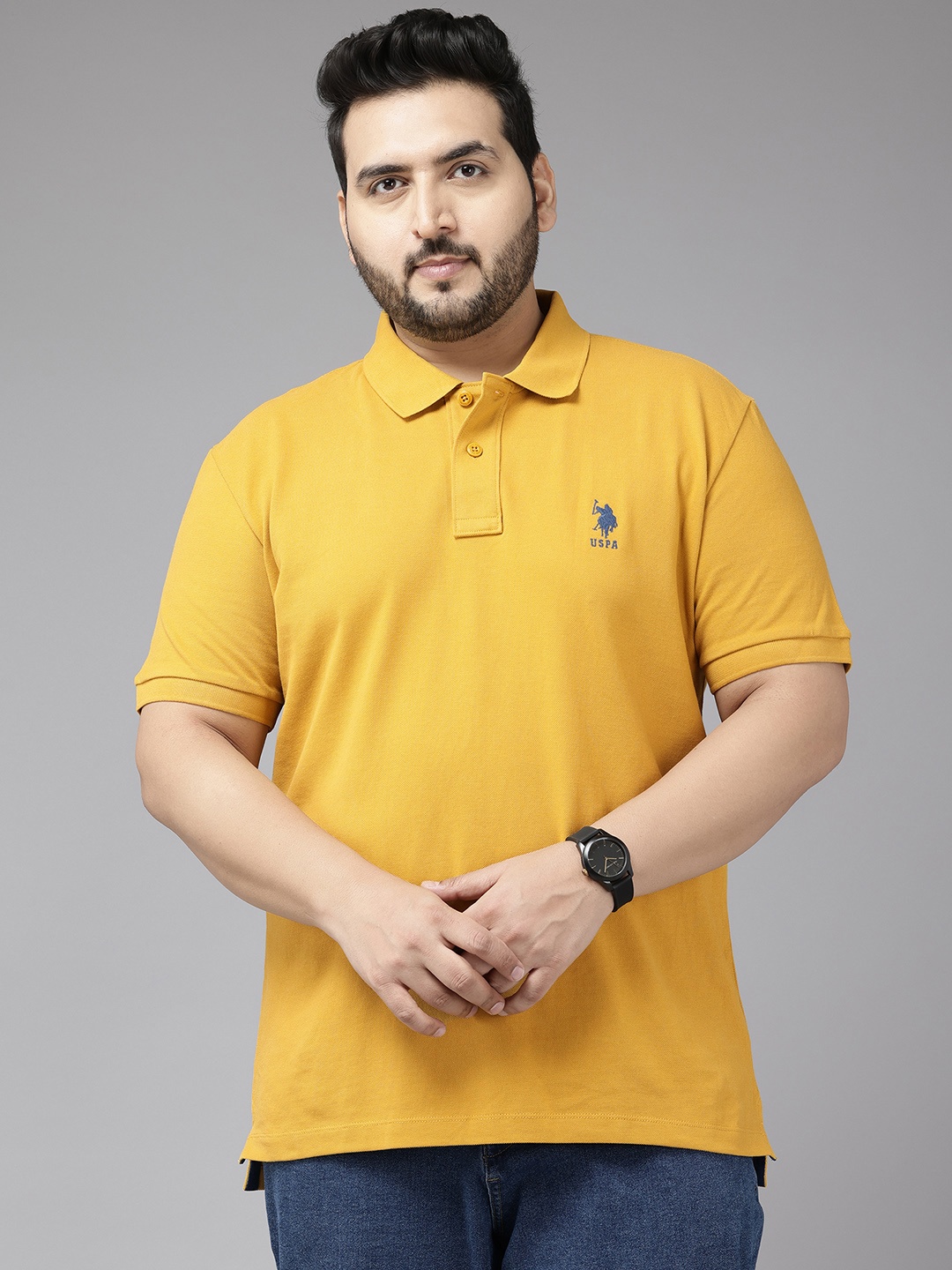 

U.S. Polo Assn. Plus Size Polo Collar Pure Cotton T-shirt, Mustard