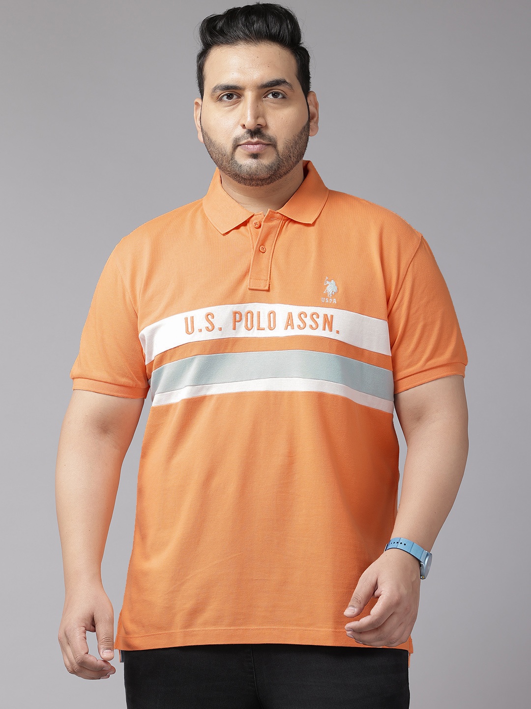 

U.S. Polo Assn. Plus-Size Polo Collar Pure Cotton Slim Fit T-shirt, Orange