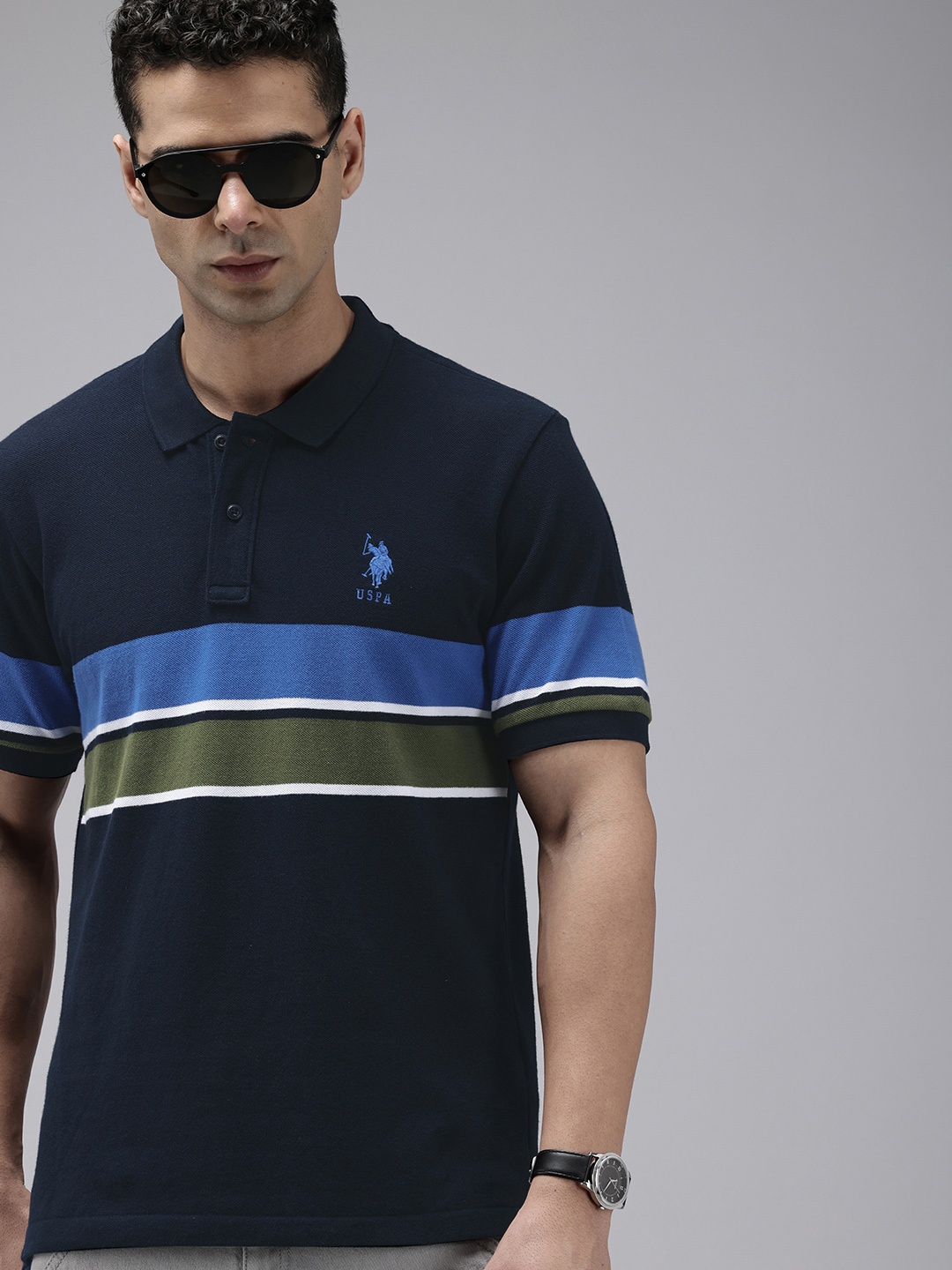 

U.S. Polo Assn. Striped Polo Collar Pure Cotton Slim Fit T-shirt, Navy blue