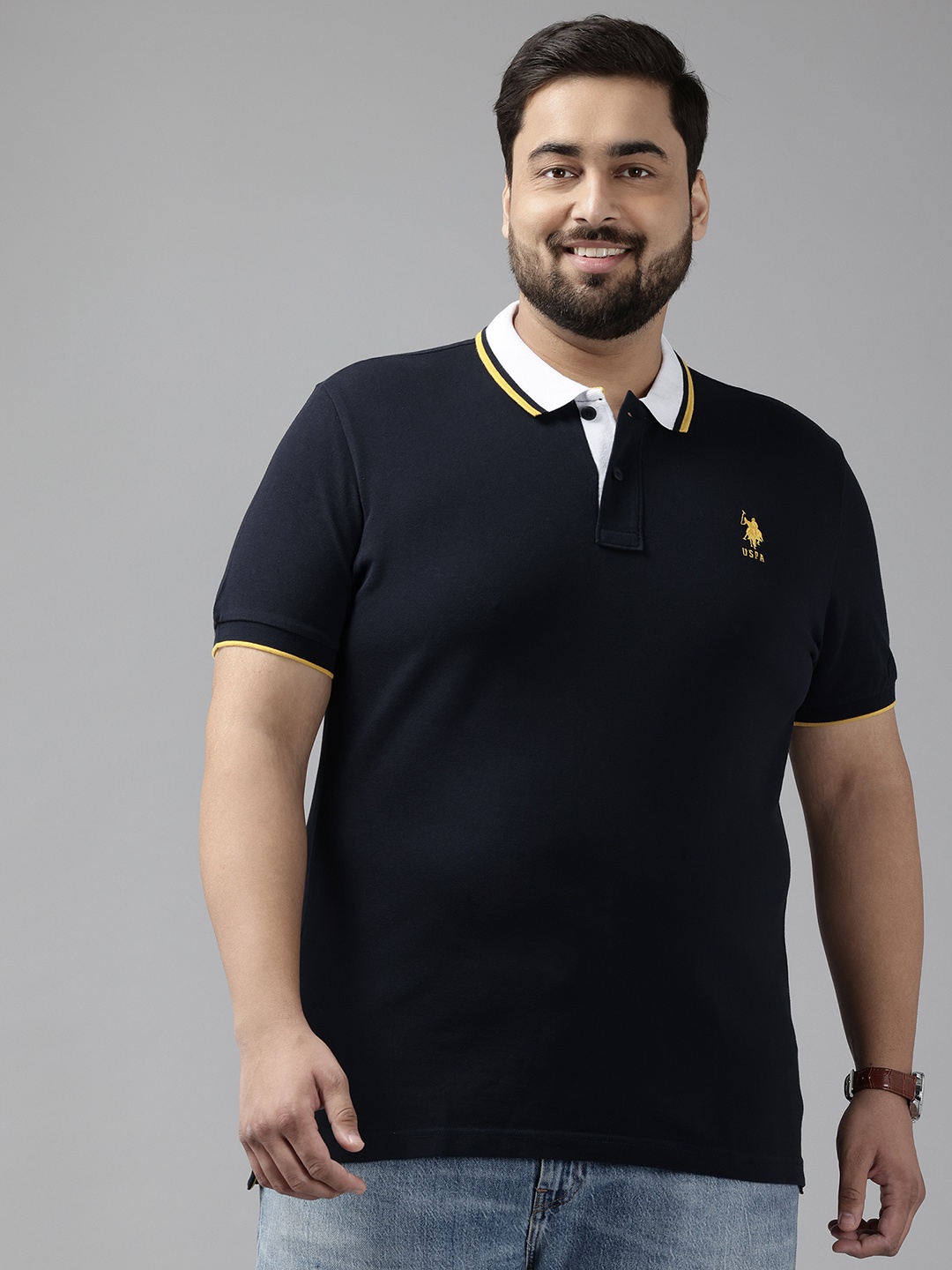 

U.S. Polo Assn. Plus Size Polo Collar Pure Cotton Slim Fit T-shirt, Navy blue