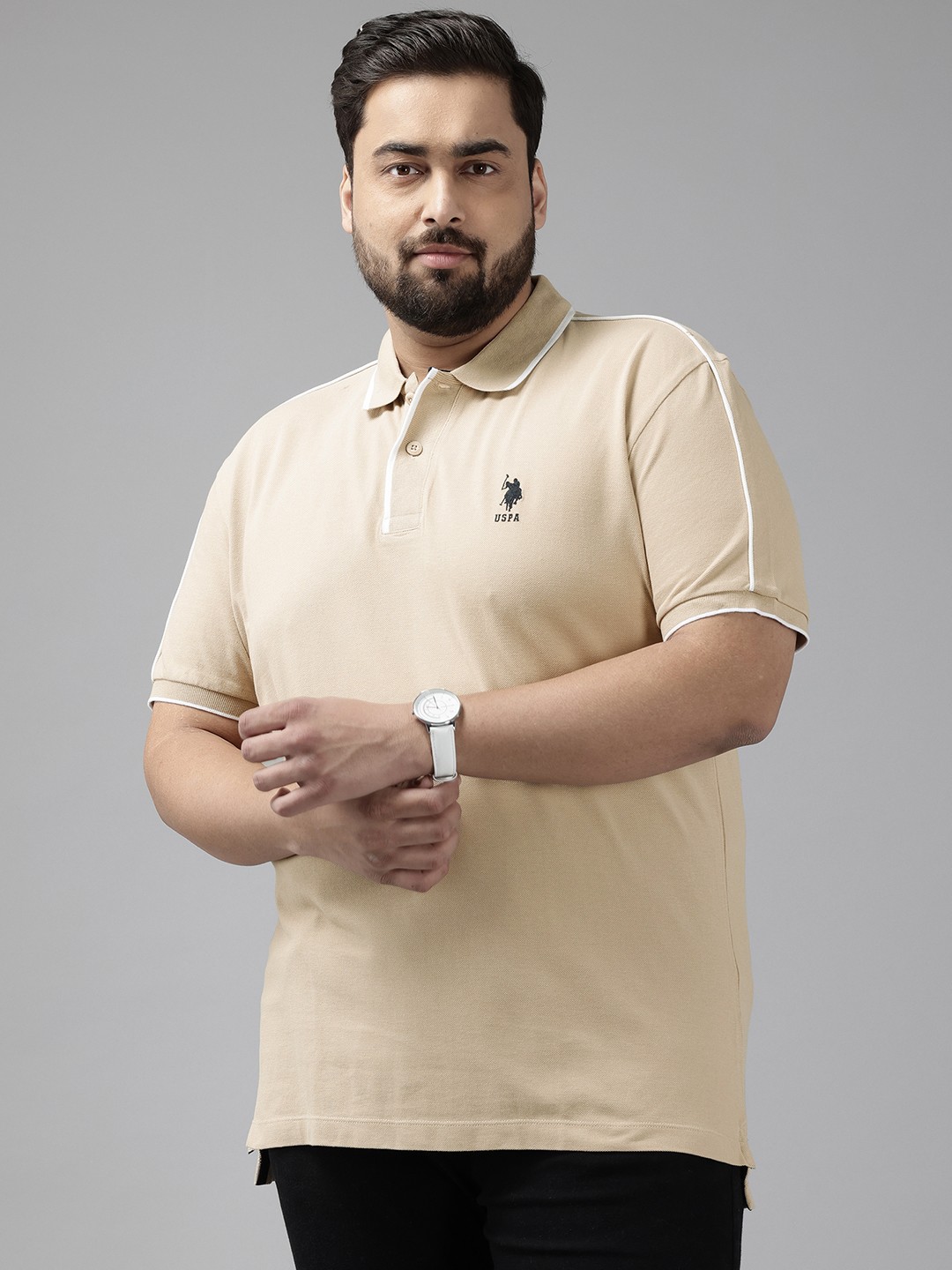 

U.S. Polo Assn. Plus Size Pure Cotton Polo Collar T-shirt, Beige