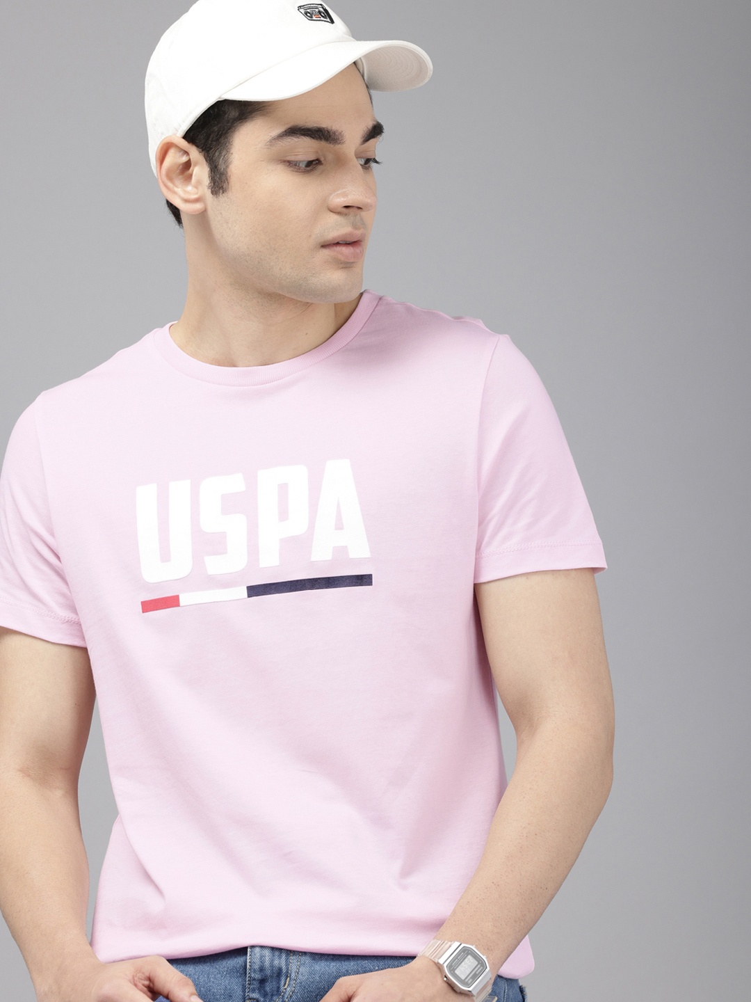 

U.S. Polo Assn. Pure Cotton Brand Logo Printed Slim Fit T-shirt, Pink