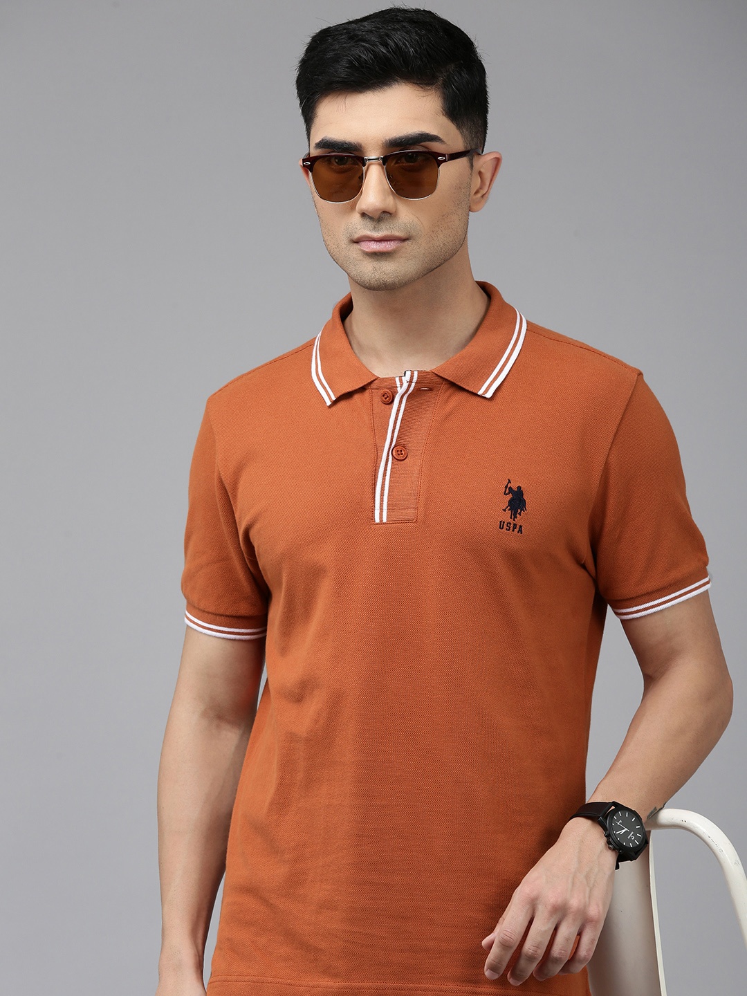

U.S. Polo Assn. Slim Fit Pure Cotton Polo Collar T-shirt, Brown