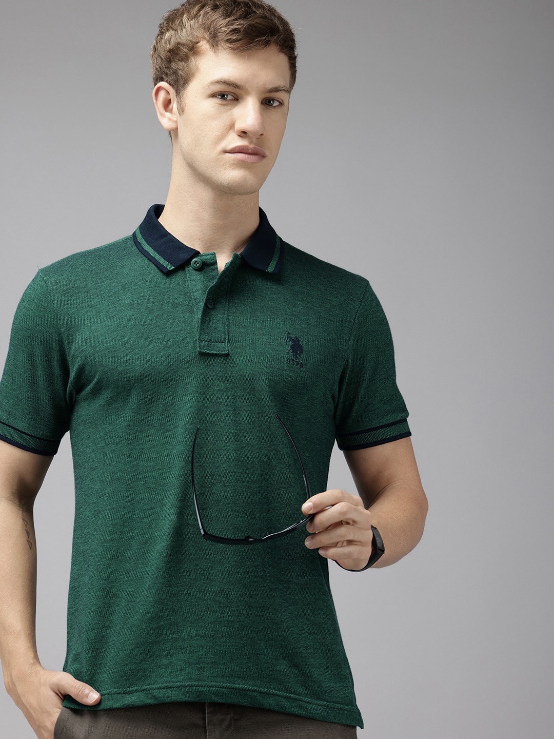 

U.S. Polo Assn. Polo Collar Pure Cotton Slim Fit T-shirt, Green