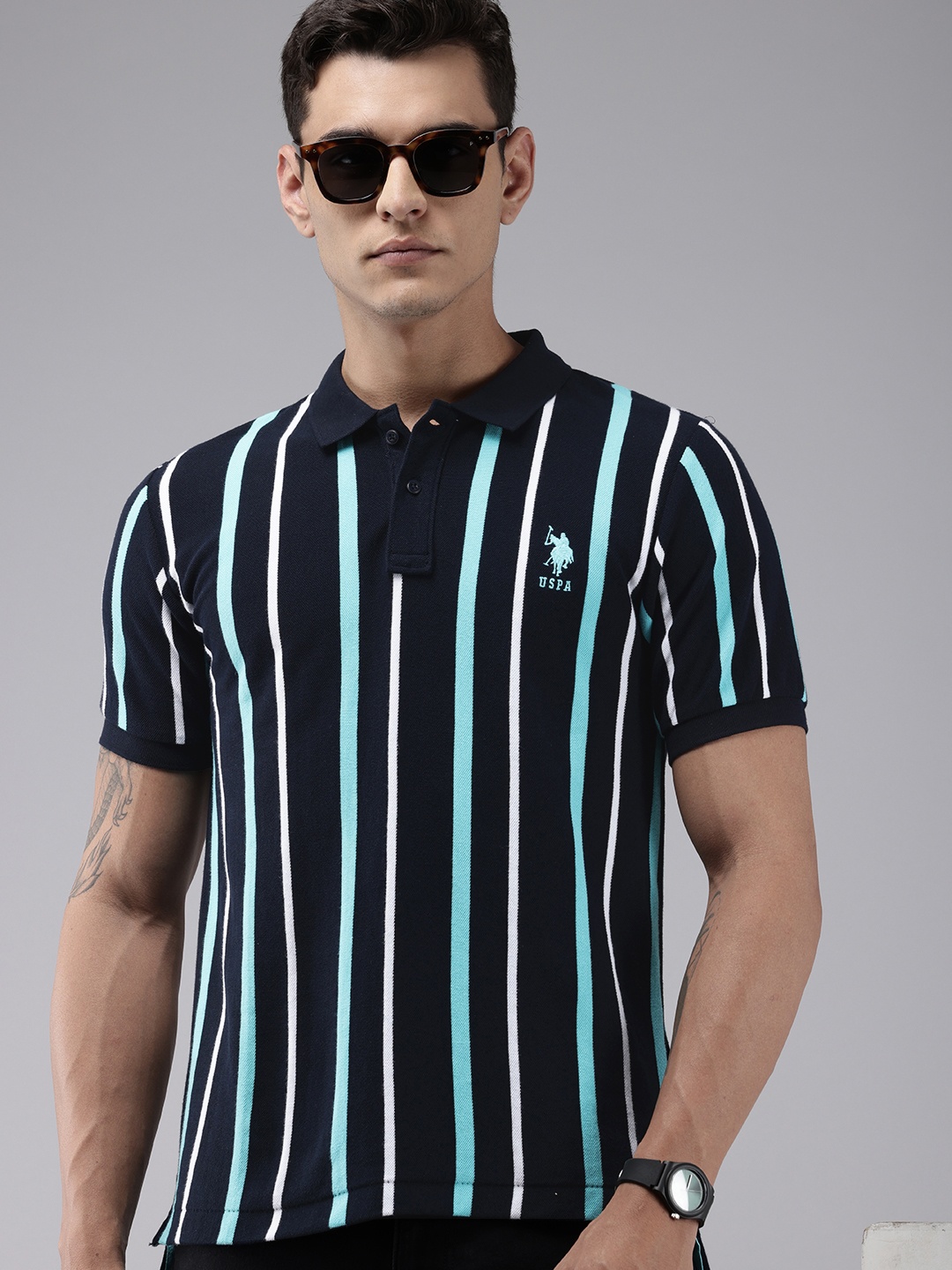 

U.S. Polo Assn. Striped Polo Collar Pure Cotton Slim Fit T-shirt, Navy blue