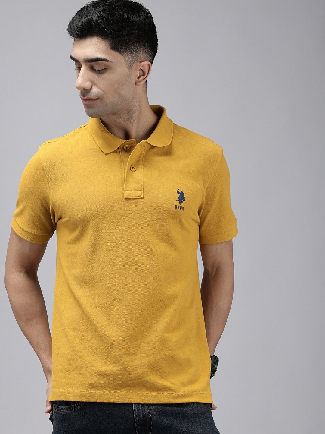 

U.S. Polo Assn. Polo Collar Pure Cotton Slim Fit T-shirt, Mustard