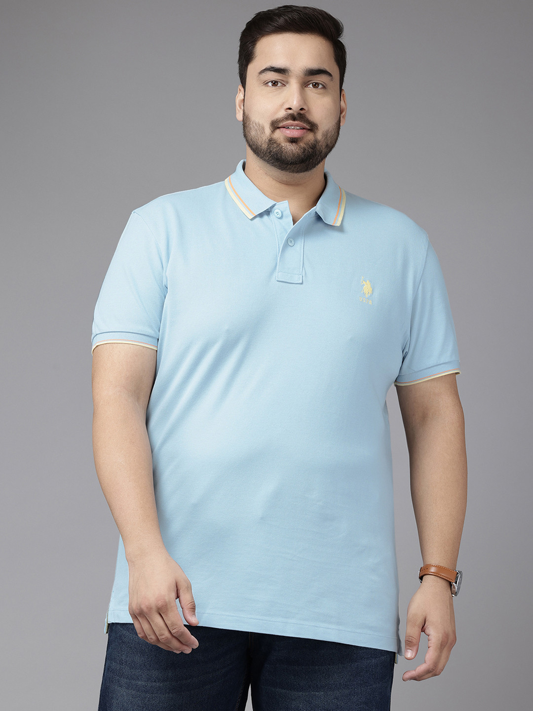 

U.S. Polo Assn. Plus Size Polo Collar Slim Fit Pure CottonT-shirt, Teal