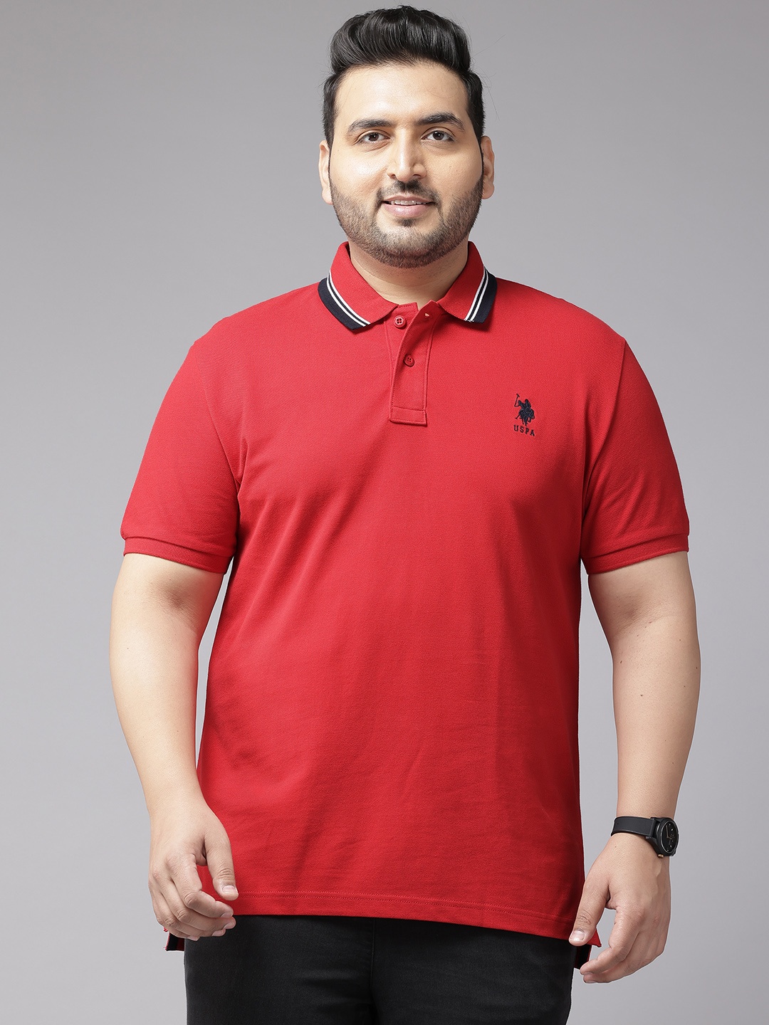 

U.S. Polo Assn. Plus-Size Polo Collar Pure Cotton Slim Fit T-shirt, Red