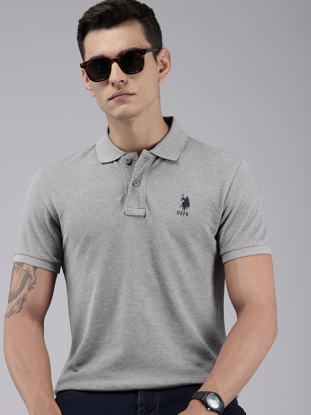 

U.S. Polo Assn. Pure Cotton Polo Collar Slim Fit T-shirt, Grey
