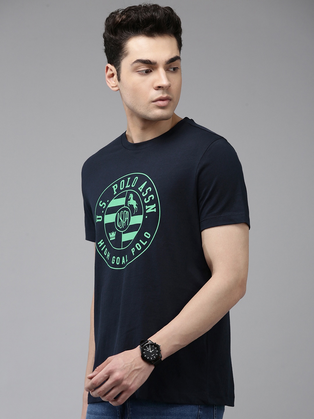 

U.S. Polo Assn. Brand Logo Printed Pure Cotton Slim Fit T-shirt, Navy blue