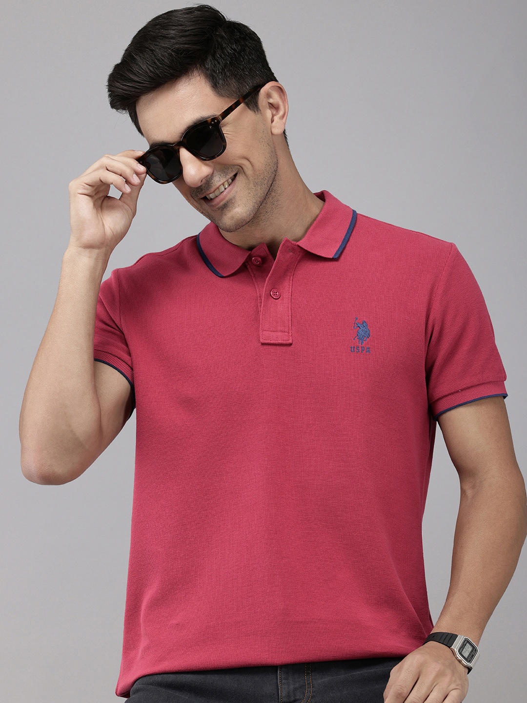 

U.S. Polo Assn. Polo Collar Pure Cotton Slim Fit T-shirt, Pink