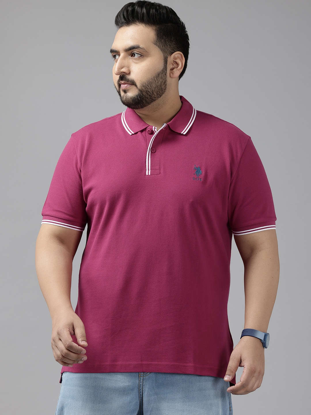 

U.S. Polo Assn. Plus Size Pure Cotton Polo Collar T-shirt, Pink