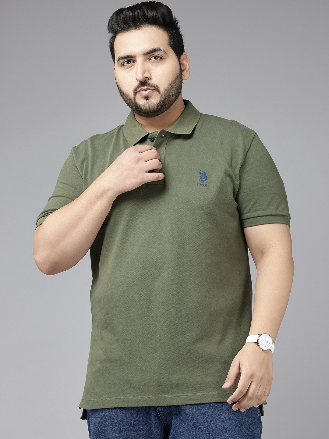 

U.S. Polo Assn. Plus Size Polo Collar Slim Fit Pure Cotton T-shirt, Olive