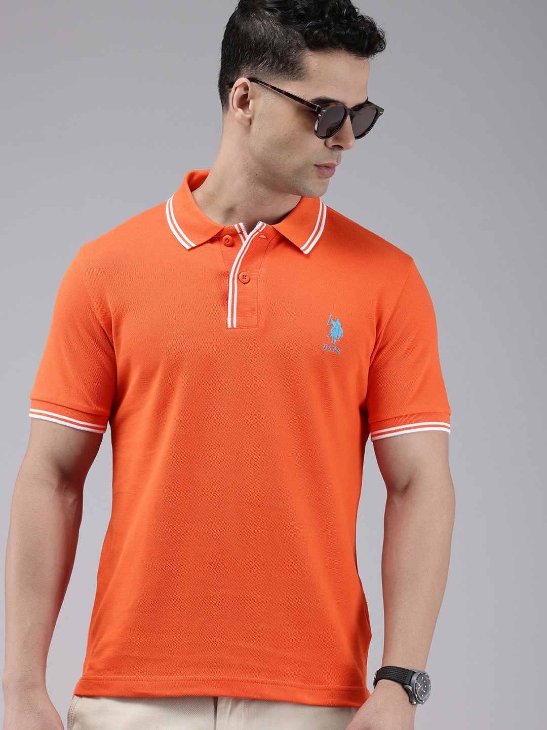 

U.S. Polo Assn. Pure Cotton Polo Collar Slim Fit T-shirt, Orange