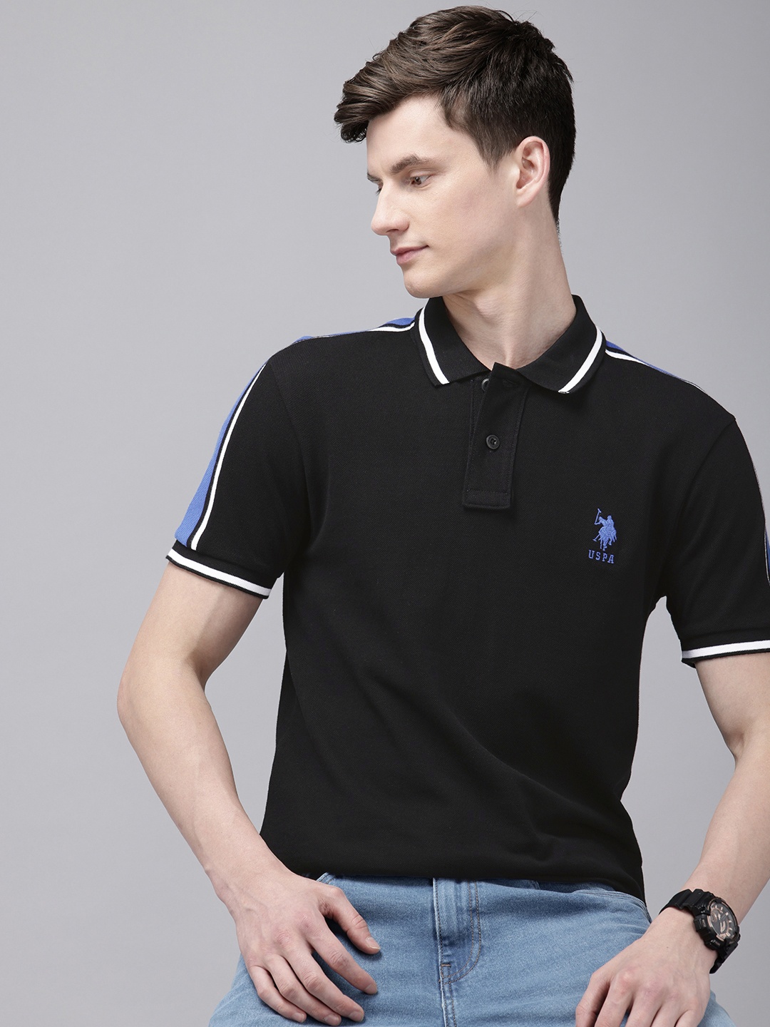 U.S. Polo Assn. Polo Collar Pure Cotton Slim Fit T-shirt, Black