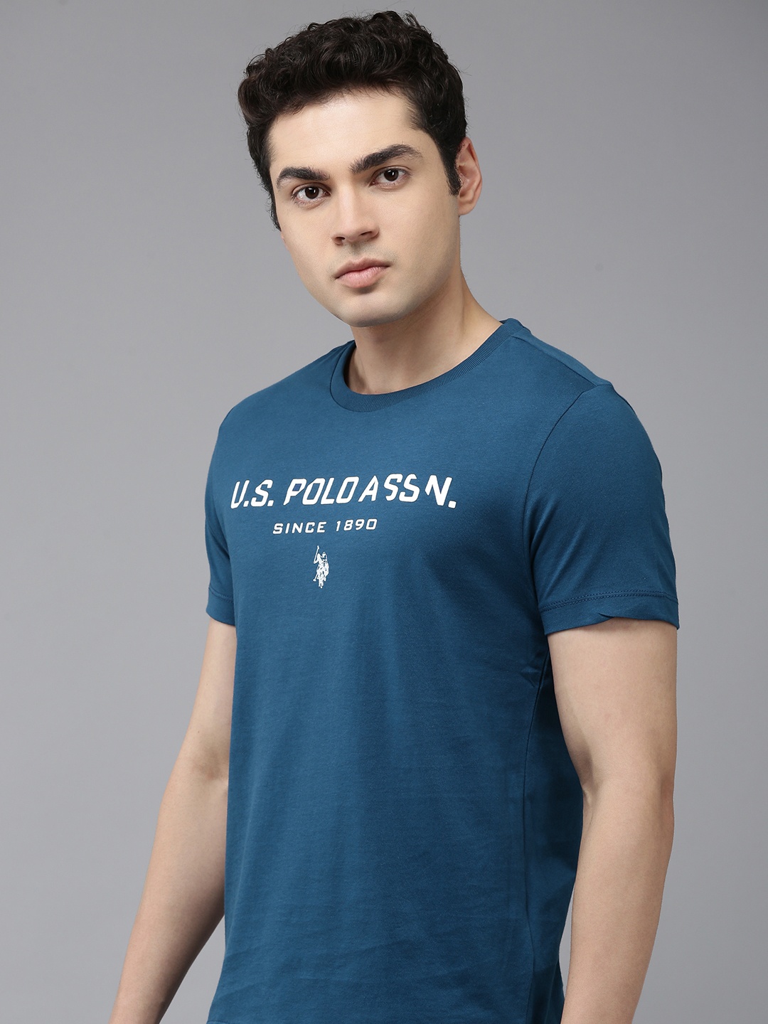 

U.S. Polo Assn. Brand Logo Printed Pure Cotton Slim Fit T-shirt, Blue