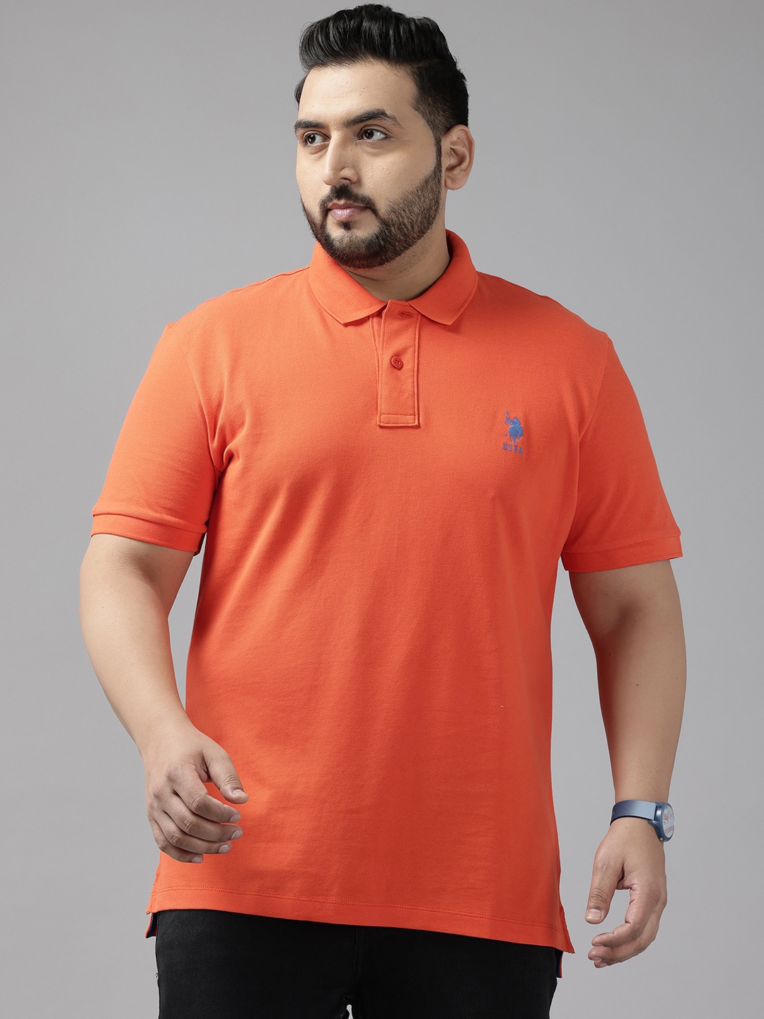 

U.S. Polo Assn. Plus Size Polo Collar Pure Cotton T-shirt, Orange