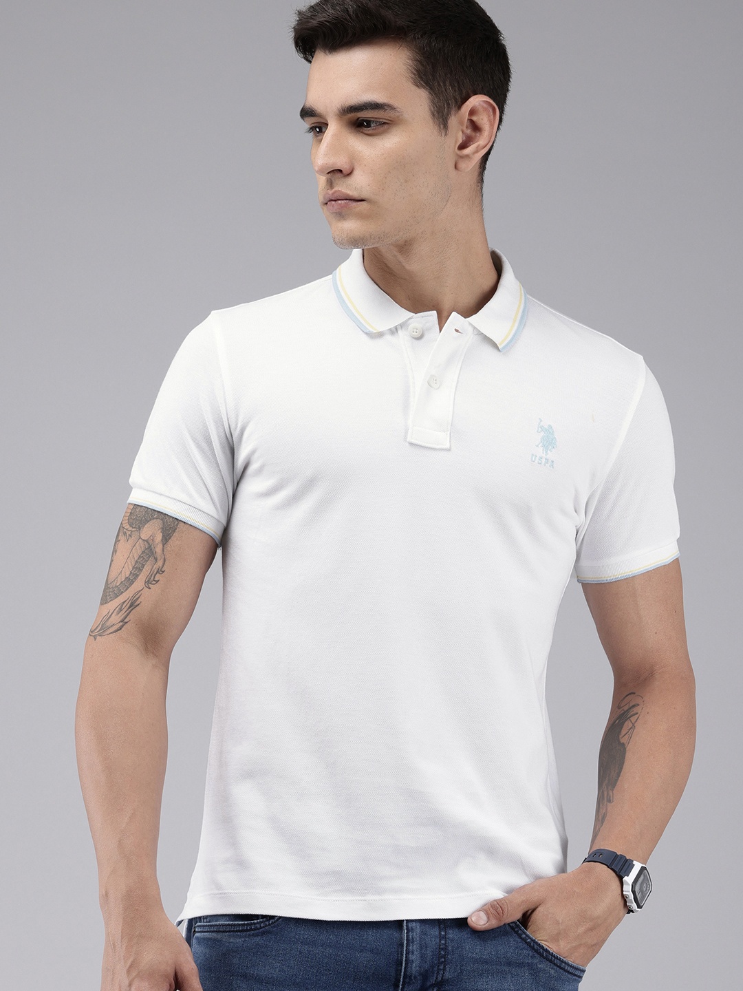 

U.S. Polo Assn. Pure Cotton Polo Collar Slim Fit T-shirt, White