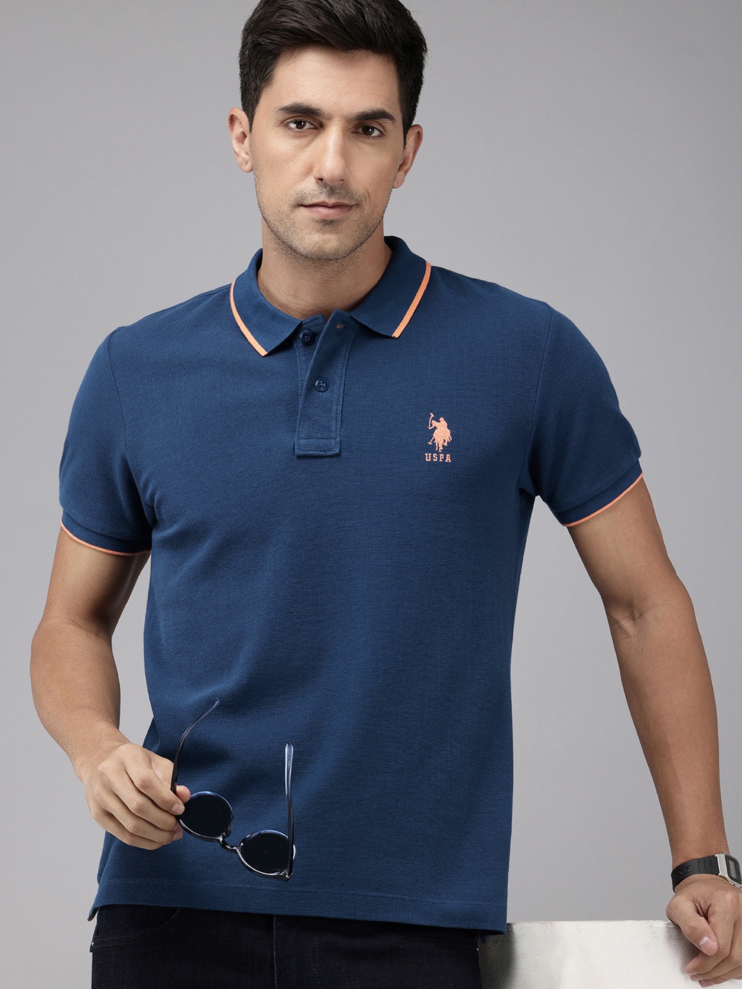 

U.S. Polo Assn. Polo Collar Pure Cotton Slim Fit T-shirt, Navy blue