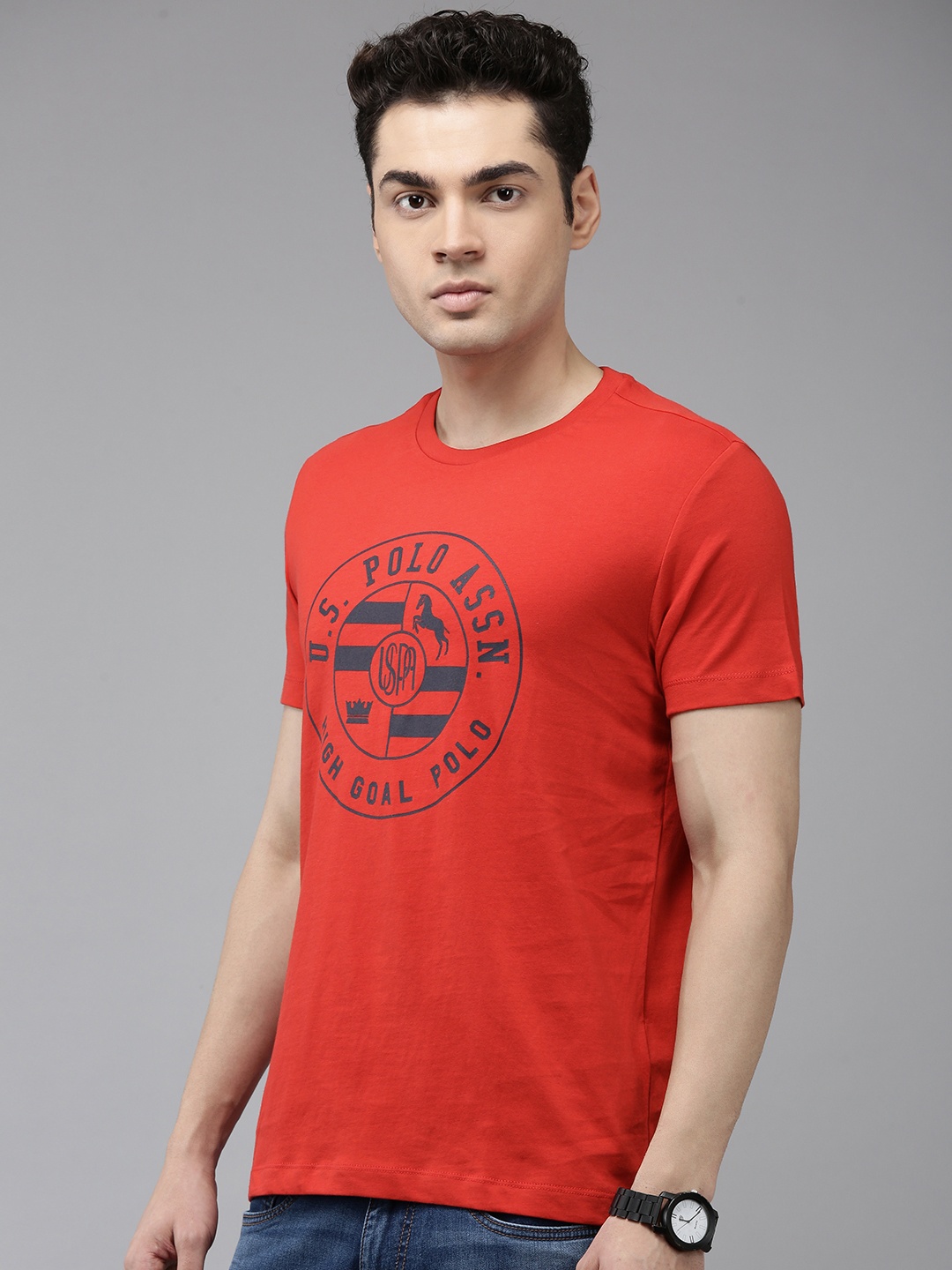 

U.S. Polo Assn. Brand Logo Printed Pure Cotton Slim Fit T-shirt, Red