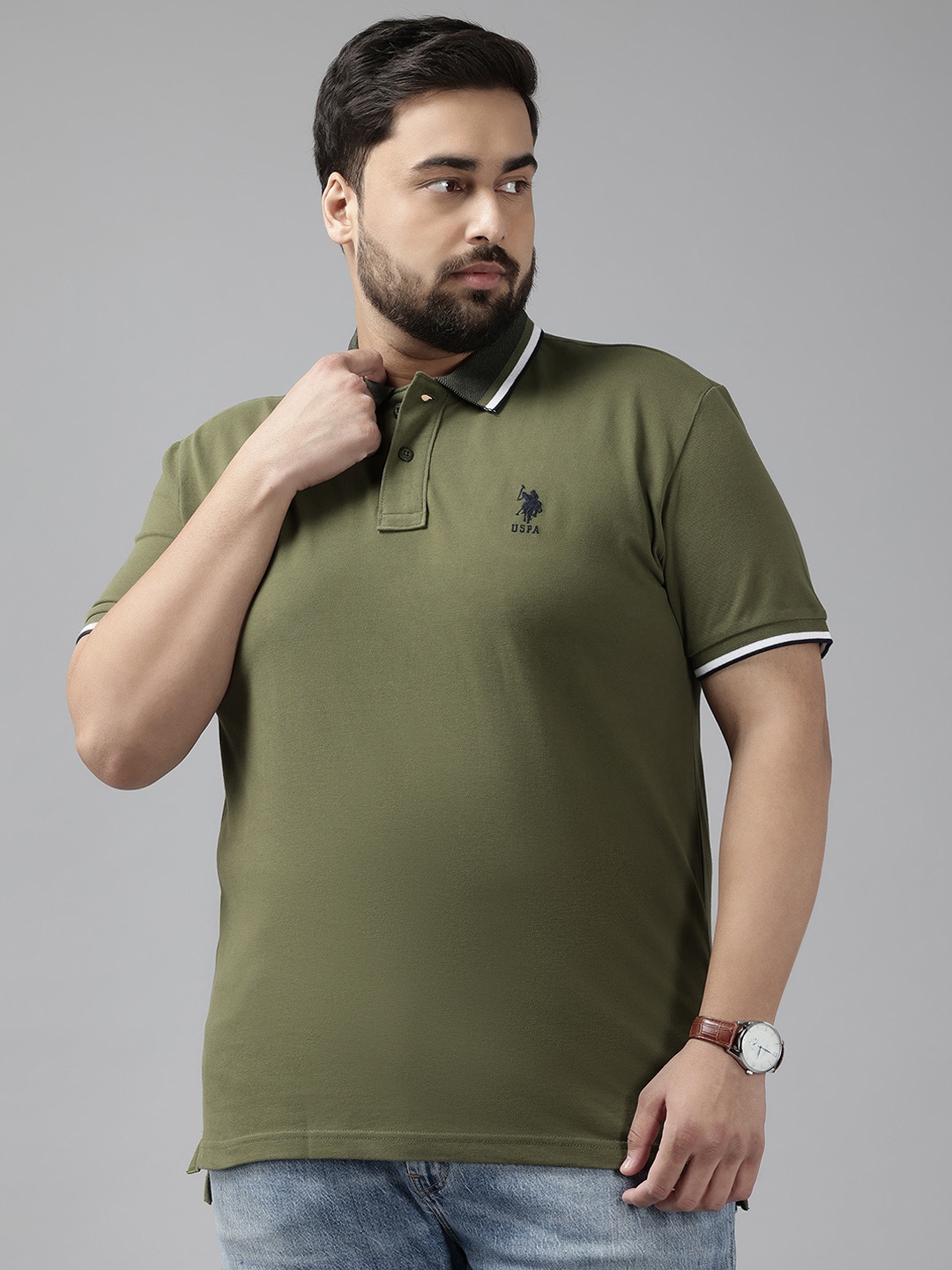 

U.S. Polo Assn. Plus Size Polo Collar Pure Cotton T-shirt, Olive