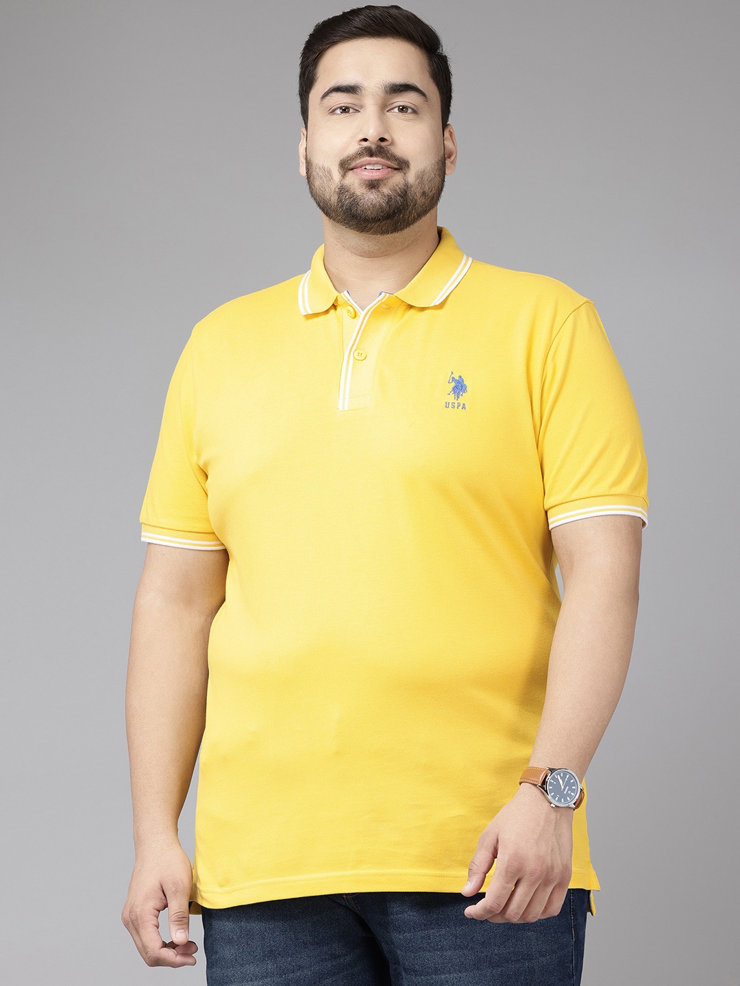 

U.S. Polo Assn. Plus Size Pure Cotton Polo Collar Slim Fit T-shirt, Yellow