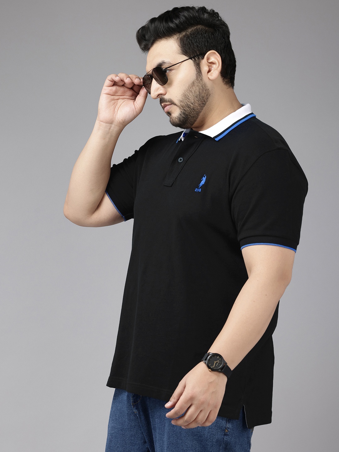 

U.S. Polo Assn. Plus Size Polo Collar Slim Fit Pure CottonT-shirt, Black