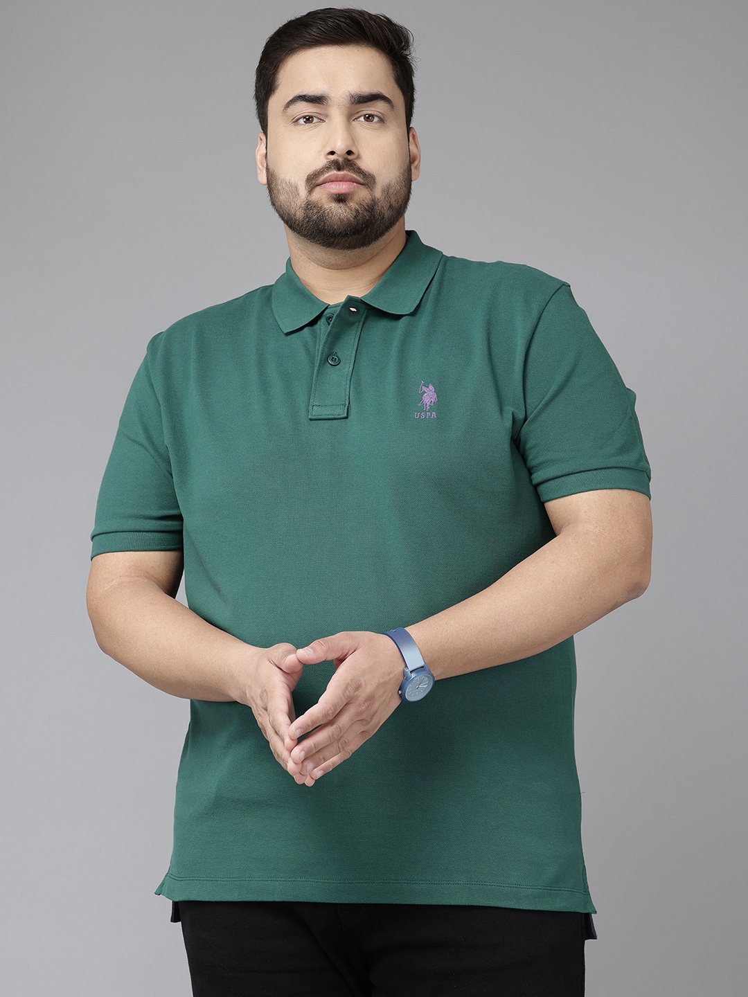 

U.S. Polo Assn. Plus Size Polo Collar Pure Cotton T-shirt, Green