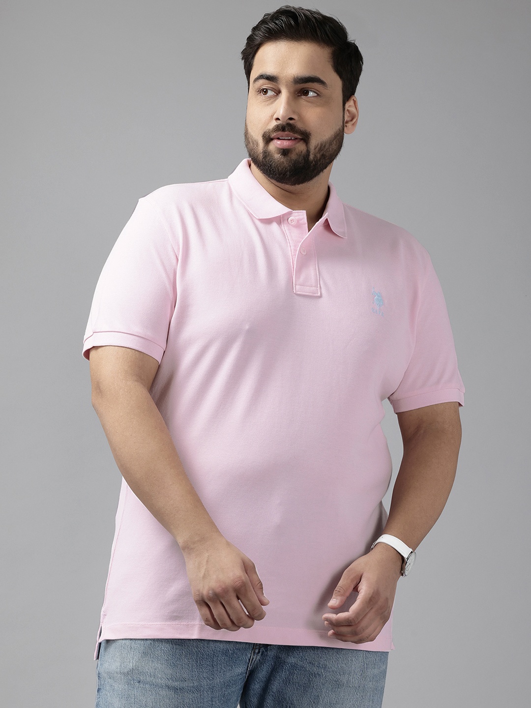 

U.S. Polo Assn. Plus Size Polo Collar Pure Cotton T-shirt, Pink