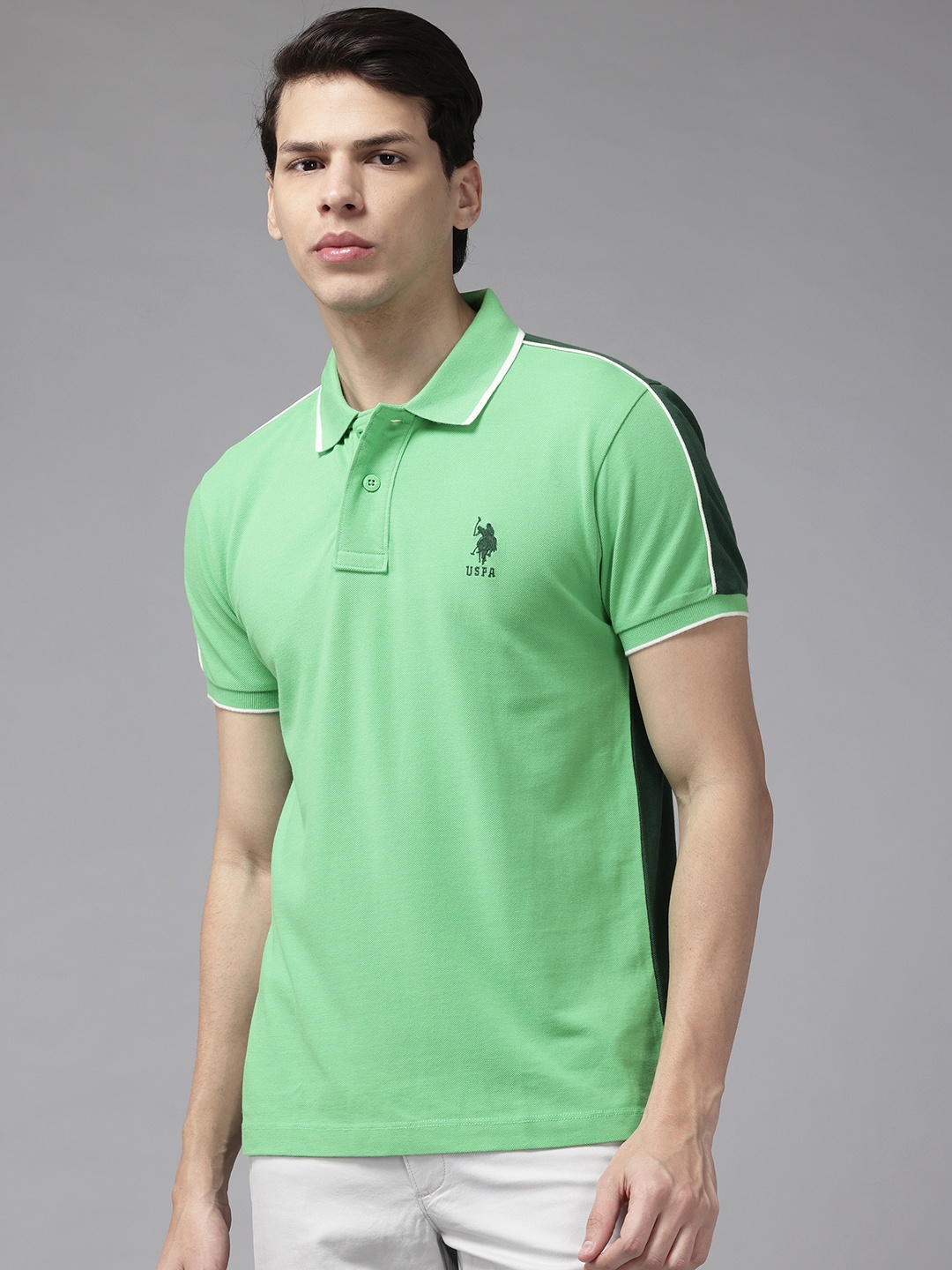 

U.S. Polo Assn. Colourblocked Pure Cotton T-shirt, Green