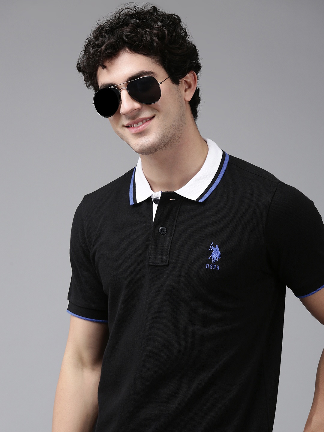 

U.S. Polo Assn. Polo Collar Pure Cotton Slim Fit T-shirt, Black