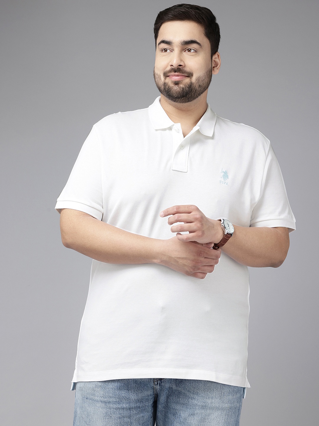 

U.S. Polo Assn. Plus Size Polo Collar Slim Fit Pure CottonT-shirt, White
